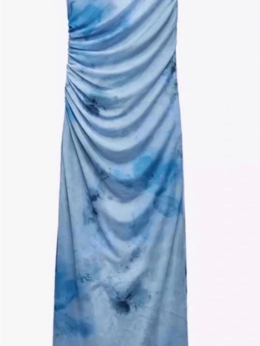 Zara Blue Tie-Dye Ruched Maxi Dress